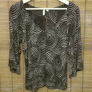 ENVI Brown Print Flutter Sleeve  V-Neck Top